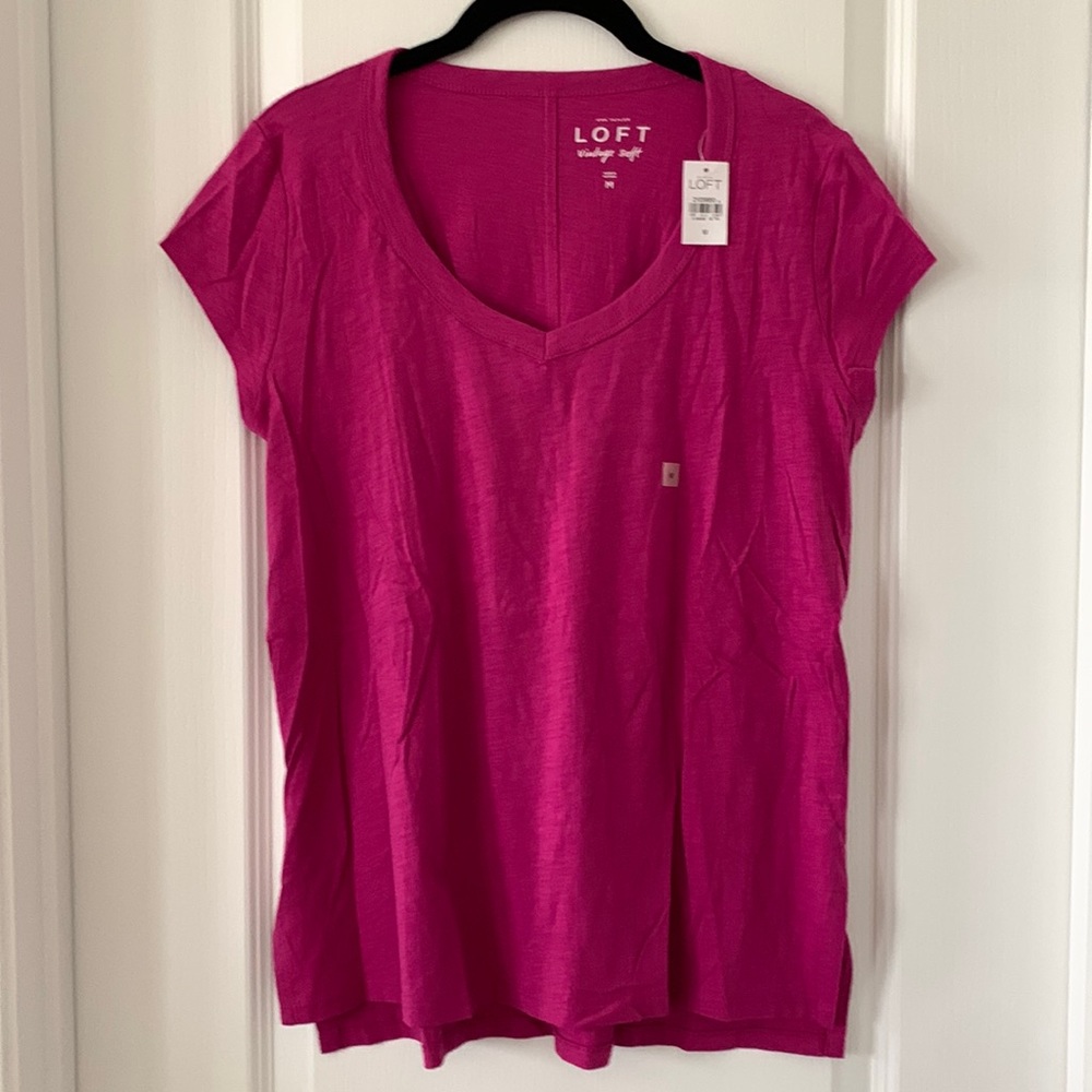 NWT LOFT Pink 100% Cotton High-Low Hem Short Sleeves Top Size M